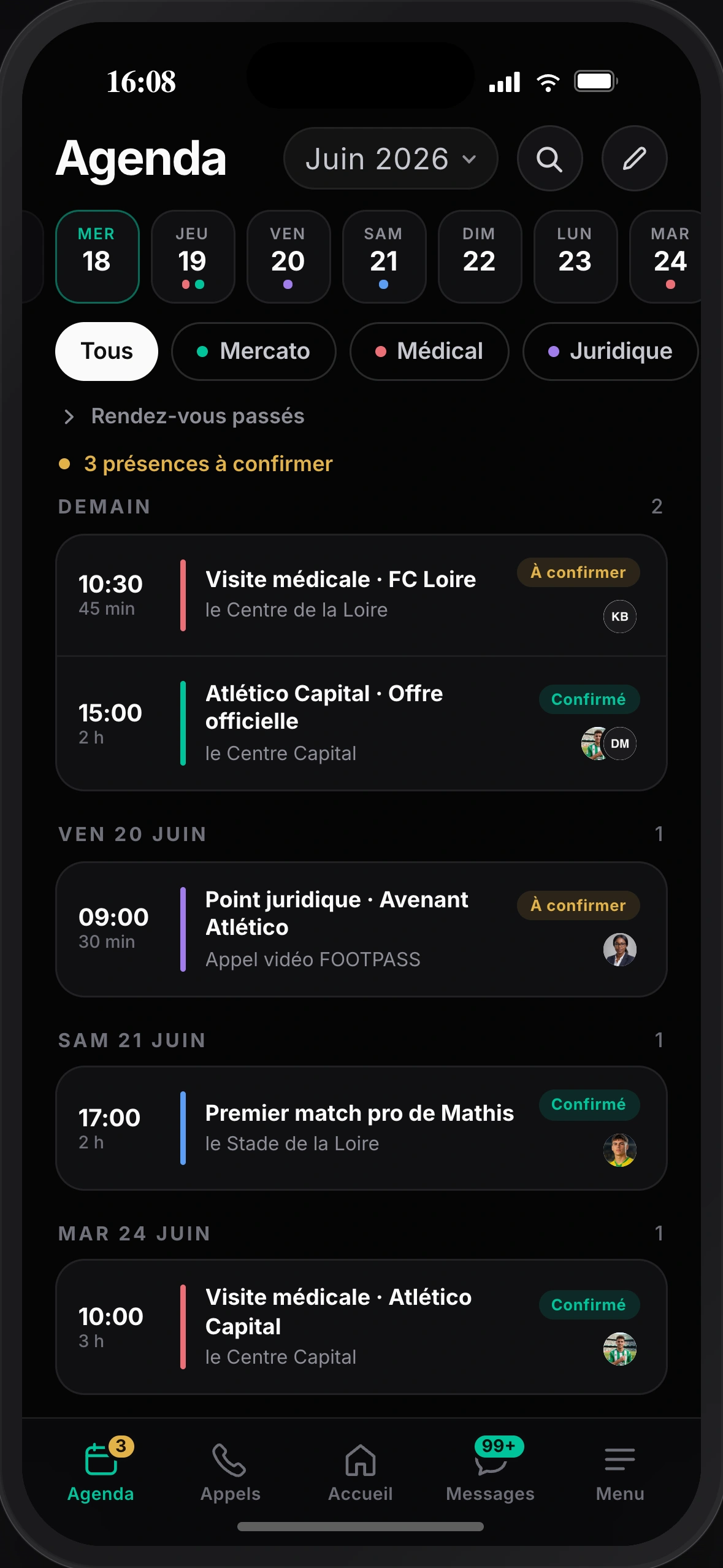 Agenda partagé et tracé