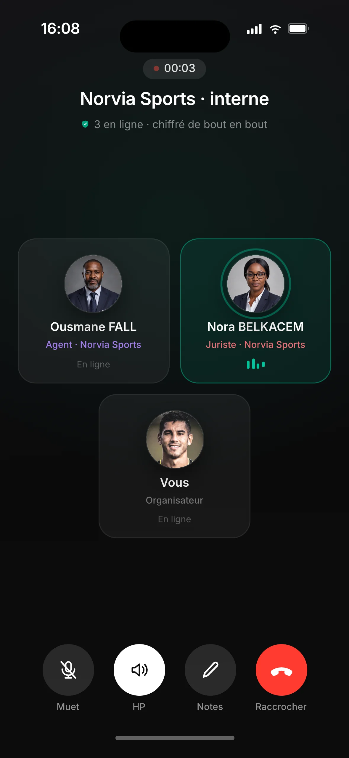 Salas, reuniões e notas de voz